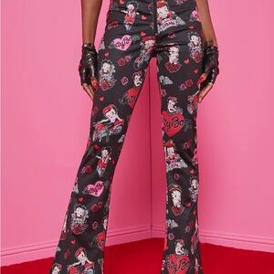 Betty Boop Black Pants with Red & Pink Retro Print